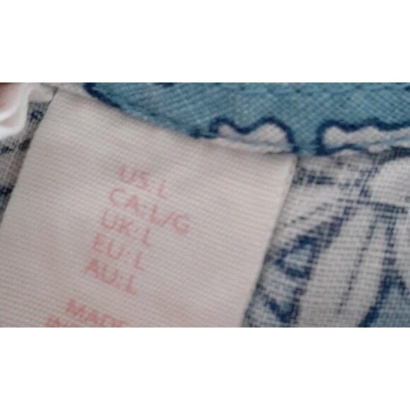 100% LINEN dress L RACHEL ASHWELL FLORAL Short Mini  BLUE WHITE Large Summer 12 - Picture 7 of 8